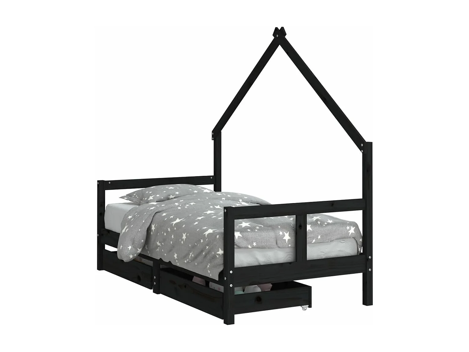 Cadre de lit pour enfant tiroirs noir 80x160 cm bois pin massif
