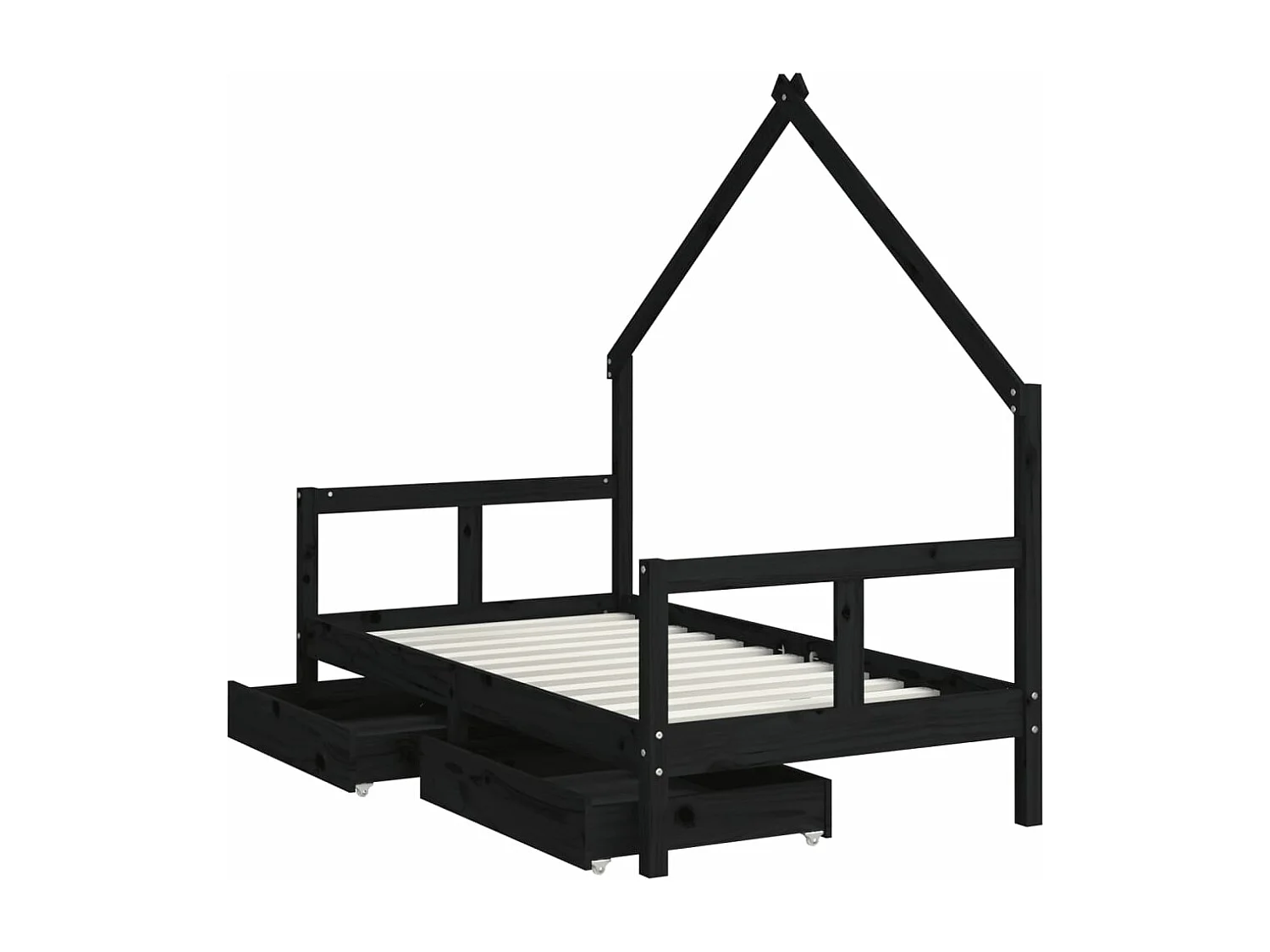 Cadre de lit pour enfant tiroirs noir 80x160 cm bois pin massif