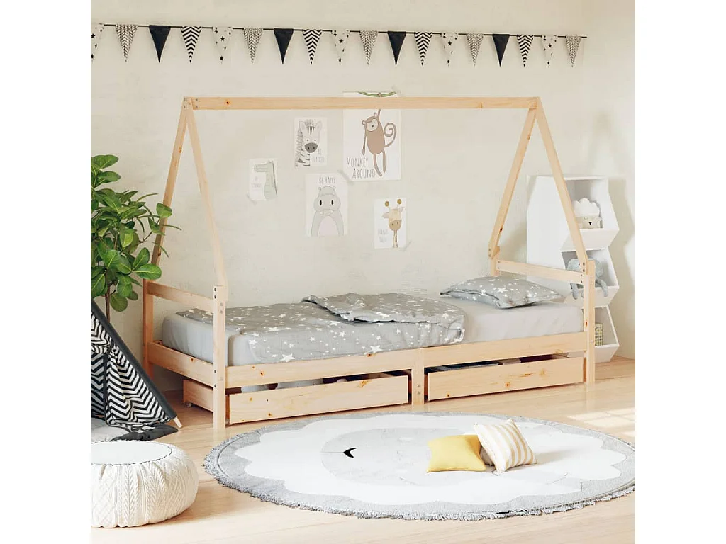 Cadre de lit enfant avec tiroirs 90x200 cm bois de pin massif