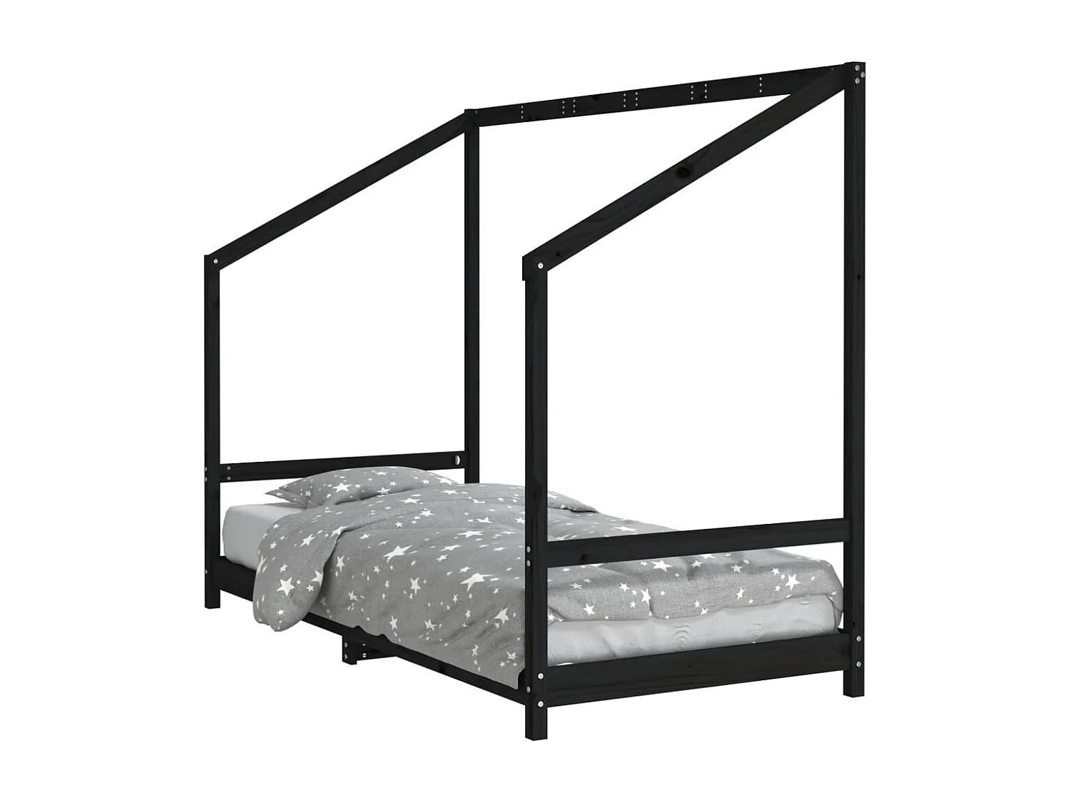 Giroletto per Bambini Nero 90x190 cm in Legno Massello di Pino