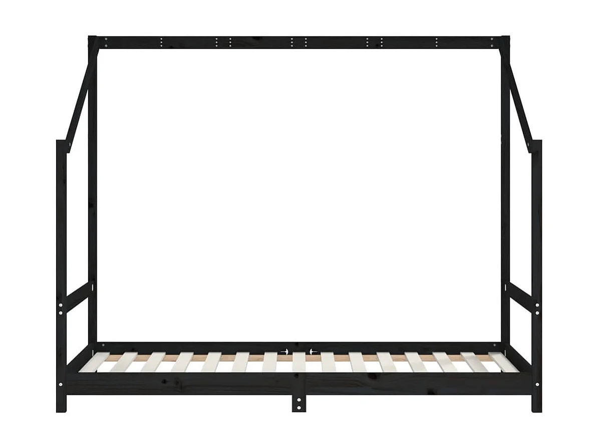 Giroletto per Bambini Nero 90x190 cm in Legno Massello di Pino
