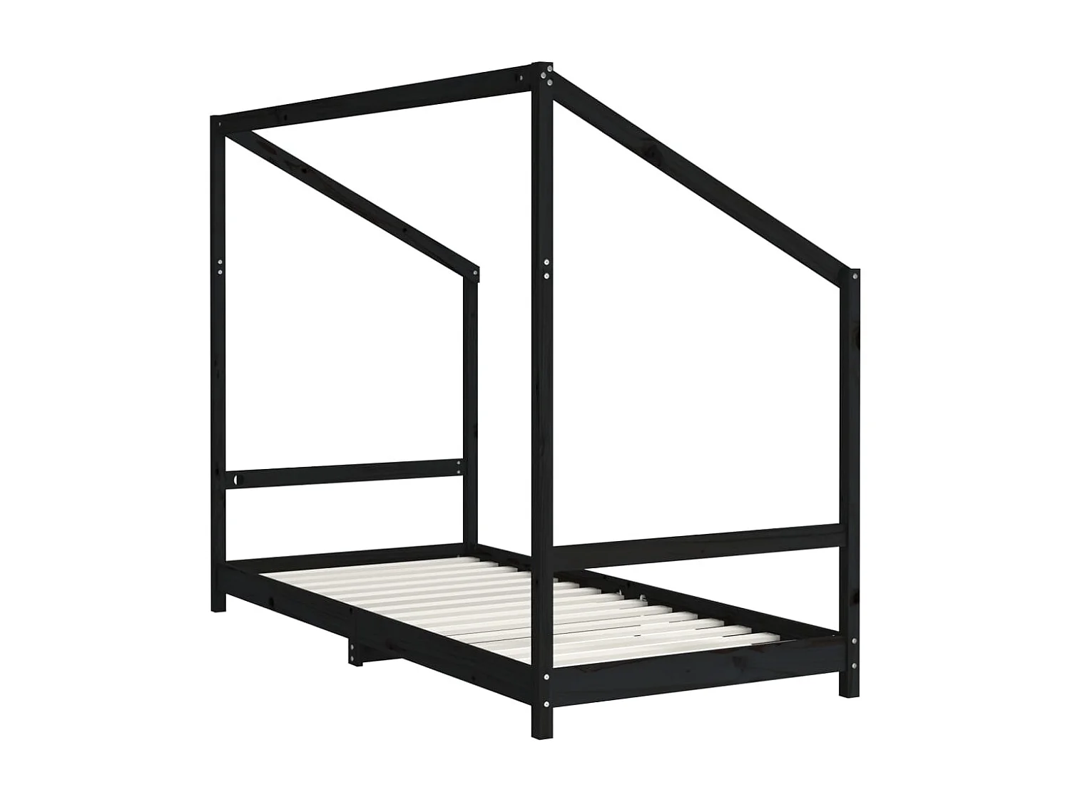 Giroletto per Bambini Nero 90x190 cm in Legno Massello di Pino