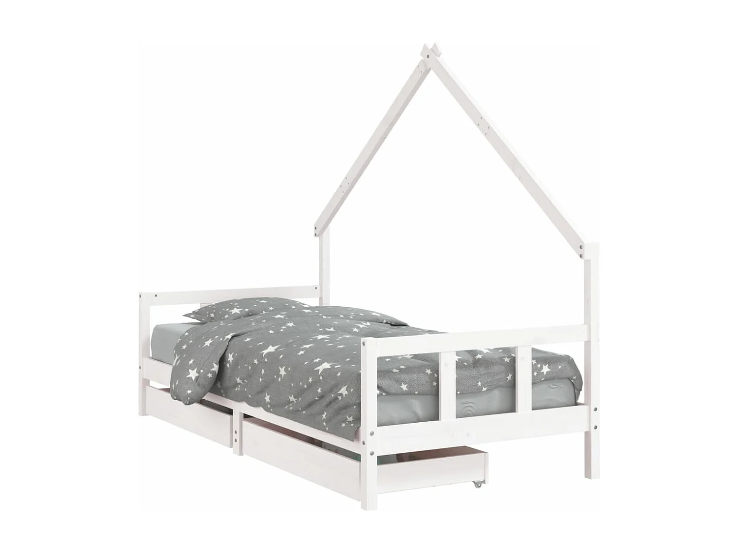 Cadre de lit enfant tiroirs blanc 90x200 cm bois de pin massif