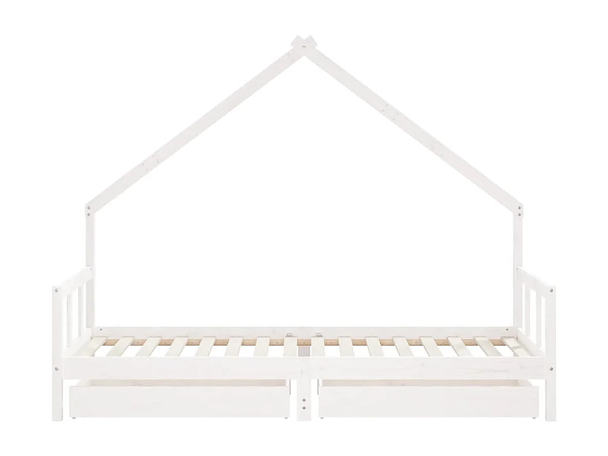 Cadre de lit enfant tiroirs blanc 90x200 cm bois de pin massif