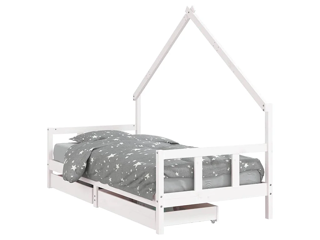 Cadre de lit enfant tiroirs blanc 90x200 cm bois de pin massif