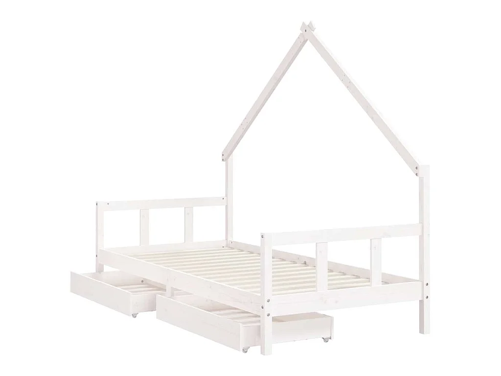 Cadre de lit enfant tiroirs blanc 90x200 cm bois de pin massif