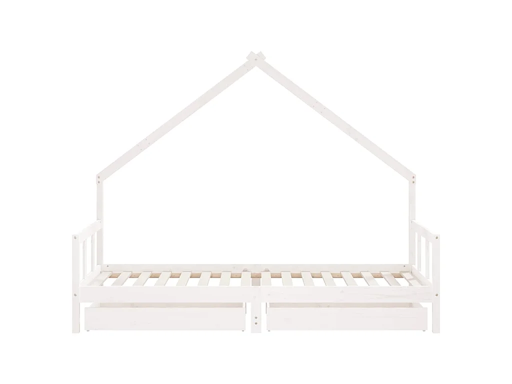 Cadre de lit enfant tiroirs blanc 90x200 cm bois de pin massif