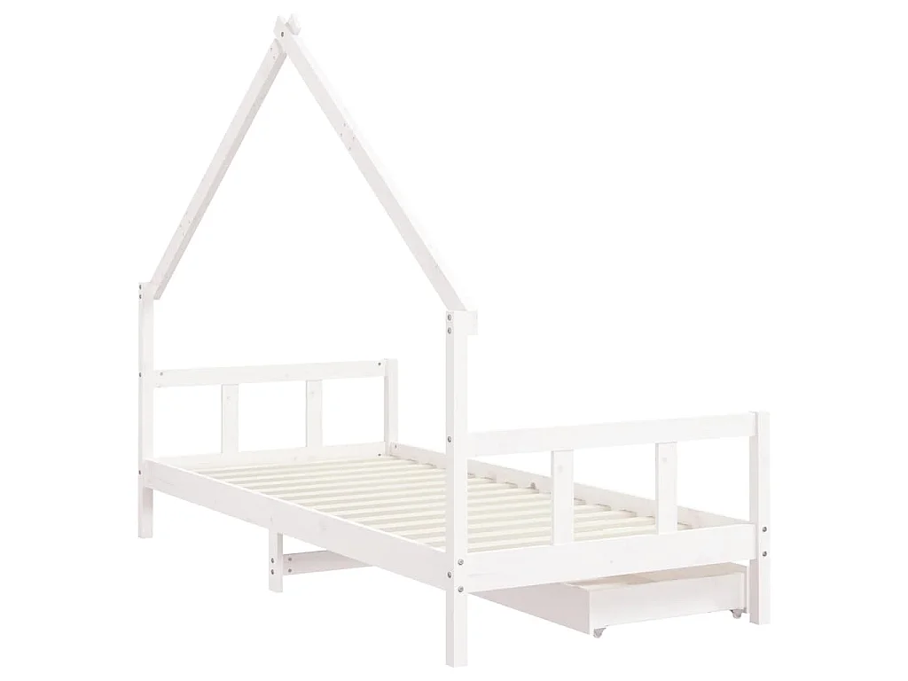 Cadre de lit enfant tiroirs blanc 90x200 cm bois de pin massif