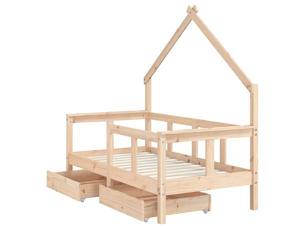 Cadre de lit enfant avec tiroirs 70x140 cm bois de pin massif