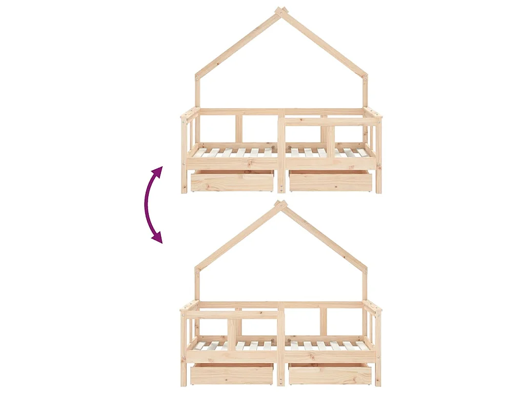 Cadre de lit enfant avec tiroirs 70x140 cm bois de pin massif