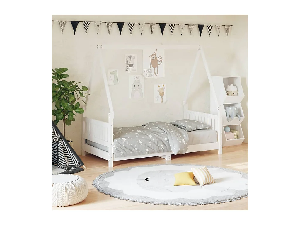 Cadre de lit pour enfant blanc 80x160 cm bois de pin massif