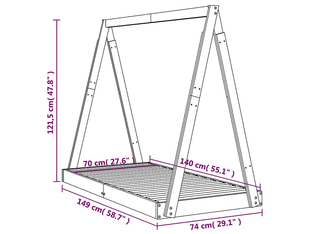 Kinderbedframe 70x140 cm massief grenenhout