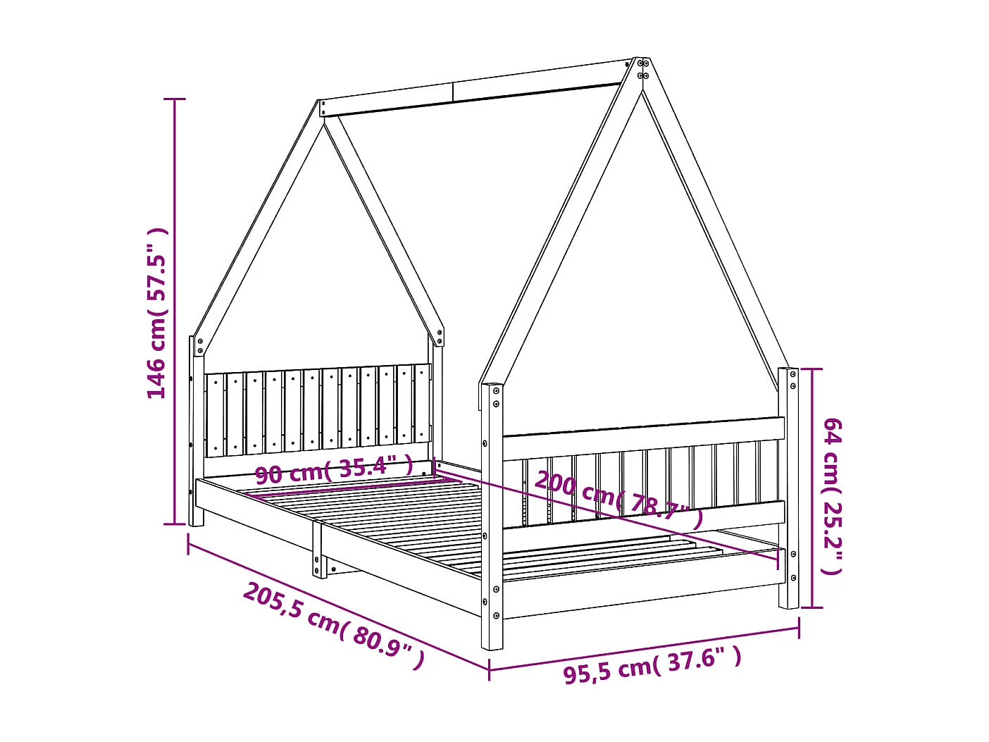 Cadre de lit pour enfants 90x200 cm bois de pin massif
