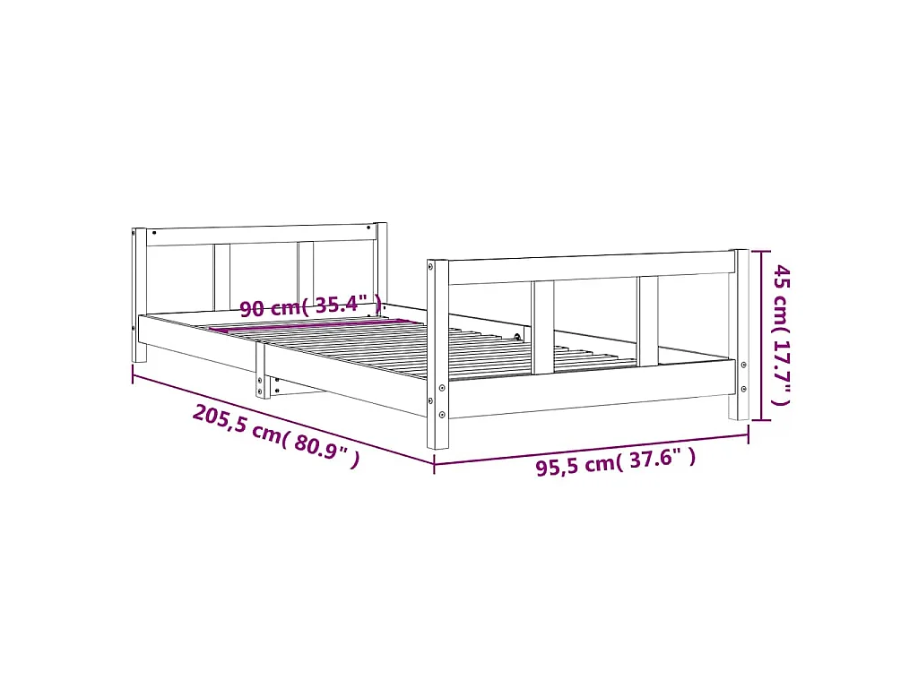 Cadre de lit pour enfants blanc 90x200 cm bois de pin massif