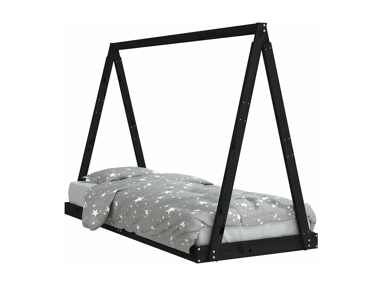 Giroletto per Bambini Nero 80x200 cm in Legno Massello di Pino