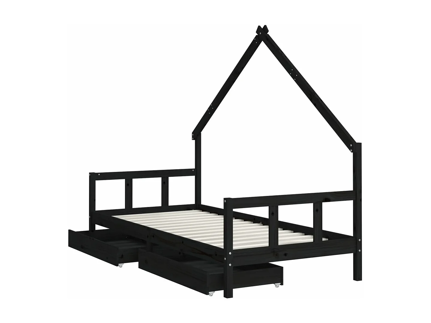 Cadre de lit enfant avec tiroirs noir 90x200 cm bois pin massif