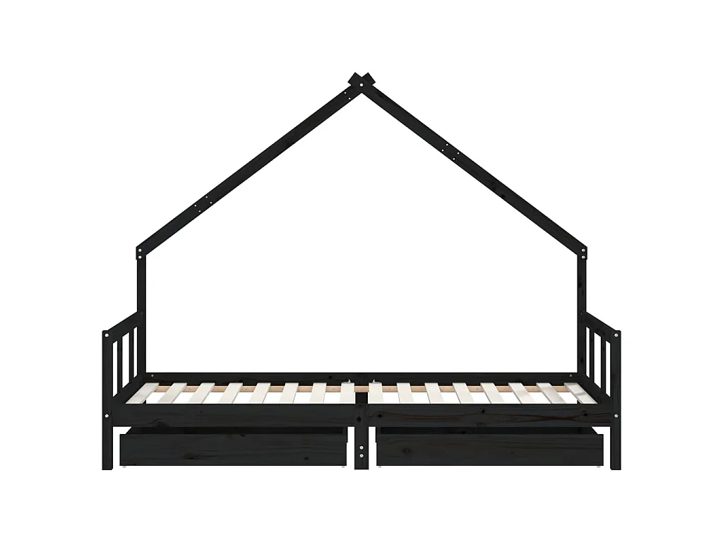 Cadre de lit enfant avec tiroirs noir 90x200 cm bois pin massif