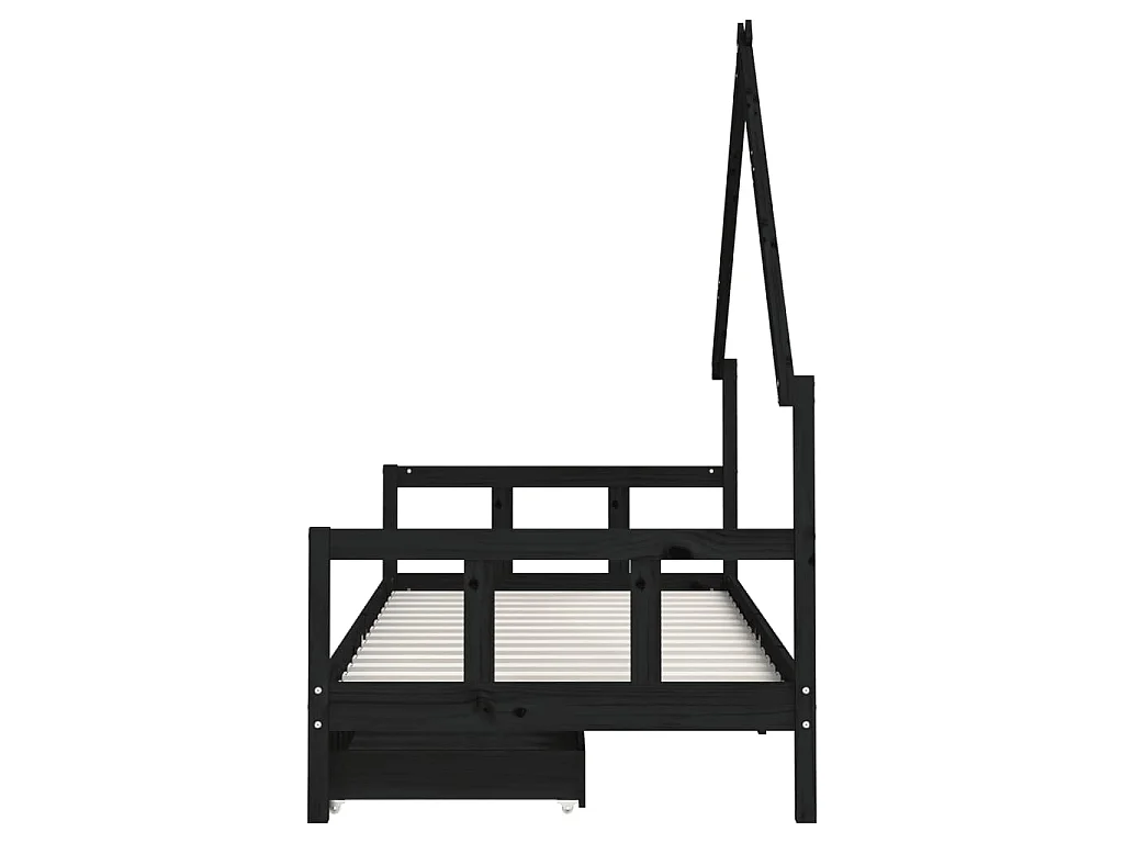 Cadre de lit enfant avec tiroirs noir 90x200 cm bois pin massif