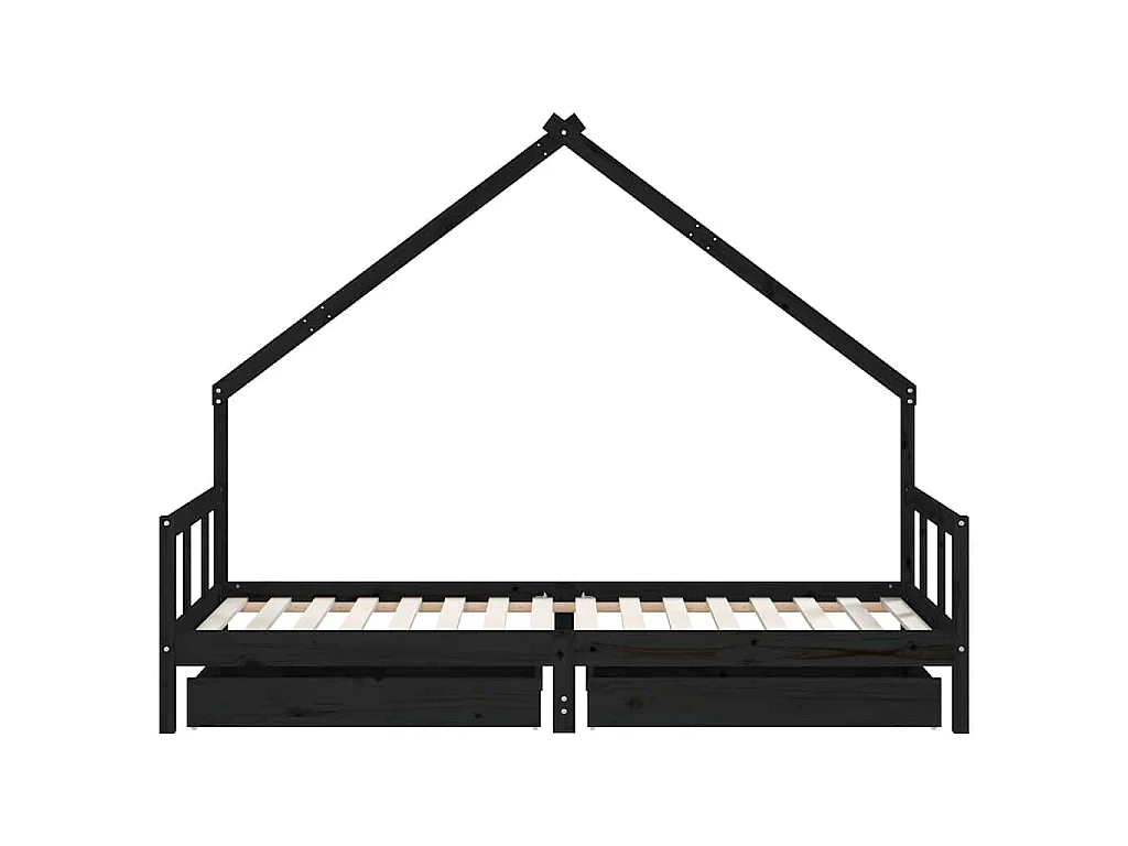 Cadre de lit enfant avec tiroirs noir 90x200 cm bois pin massif