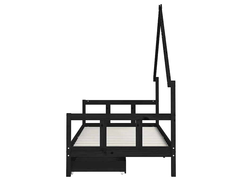 Cadre de lit enfant avec tiroirs noir 90x200 cm bois pin massif