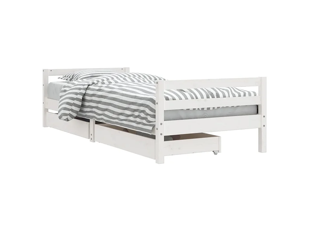 Cadre de lit d'enfants tiroirs blanc 90x190 cm bois pin massif