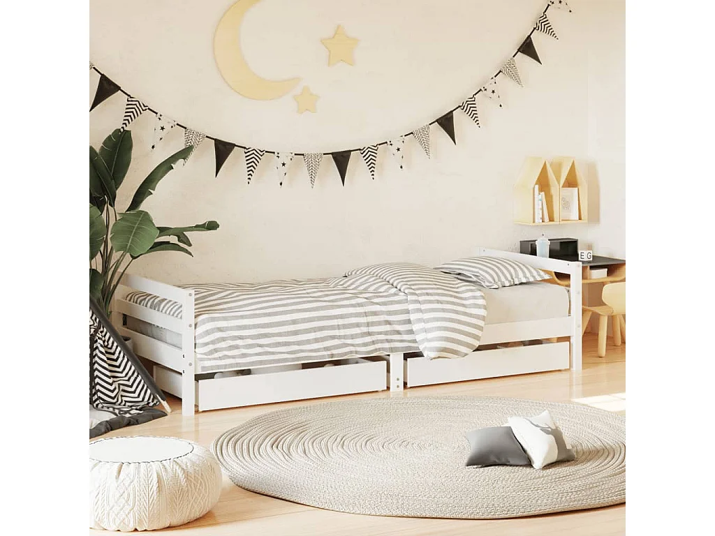 Cadre de lit d'enfants tiroirs blanc 90x190 cm bois pin massif