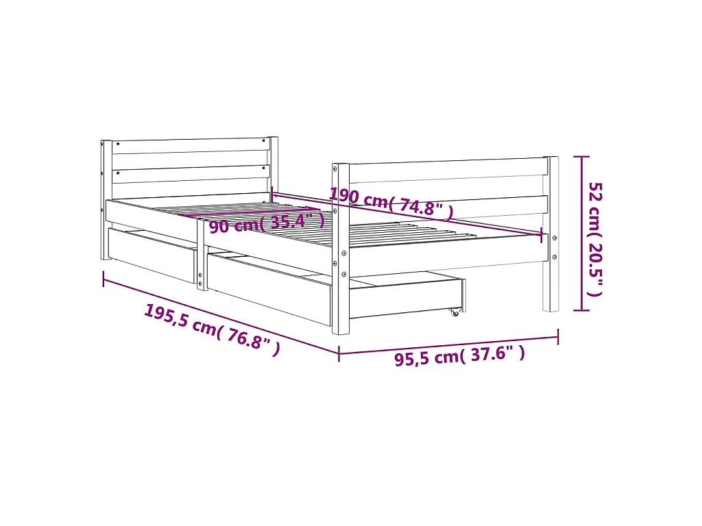 Cadre de lit d'enfants tiroirs blanc 90x190 cm bois pin massif