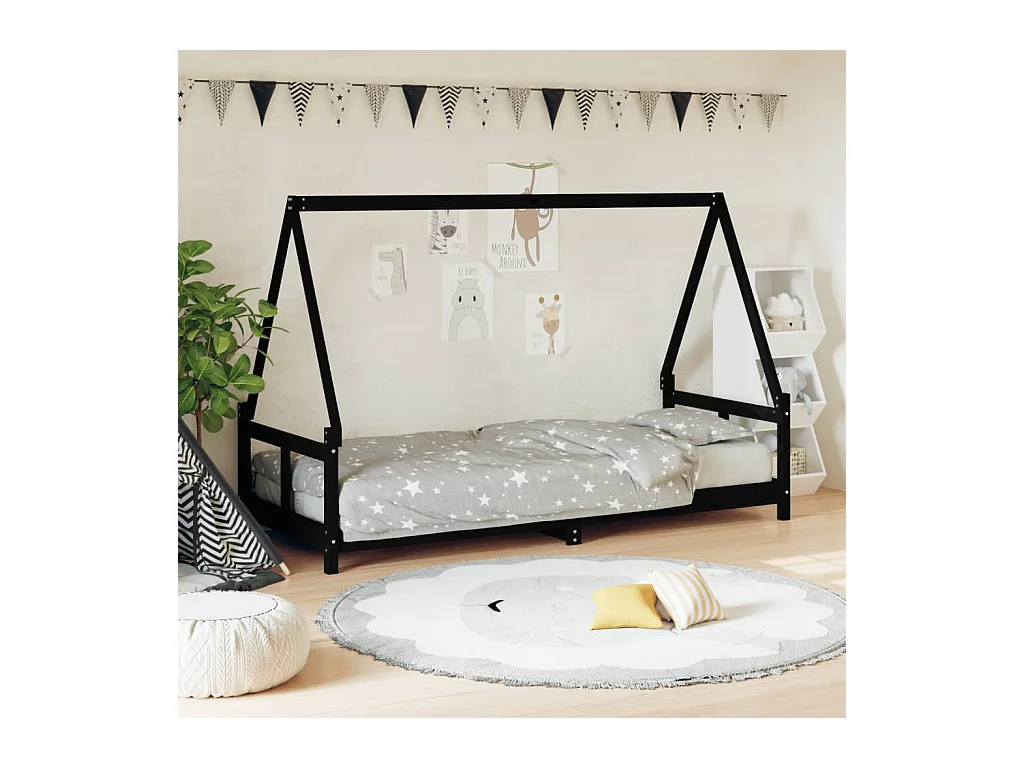 Cadre de lit pour enfants noir 80x200 cm bois de pin massif
