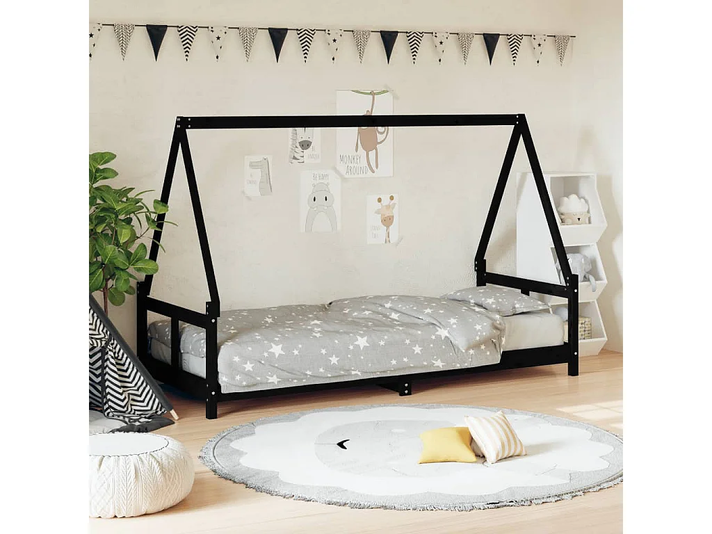 Kinderbedframe 80x200 cm massief grenenhout zwart