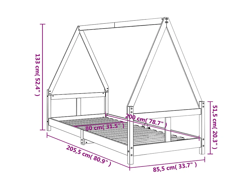 Kinderbedframe 80x200 cm massief grenenhout zwart