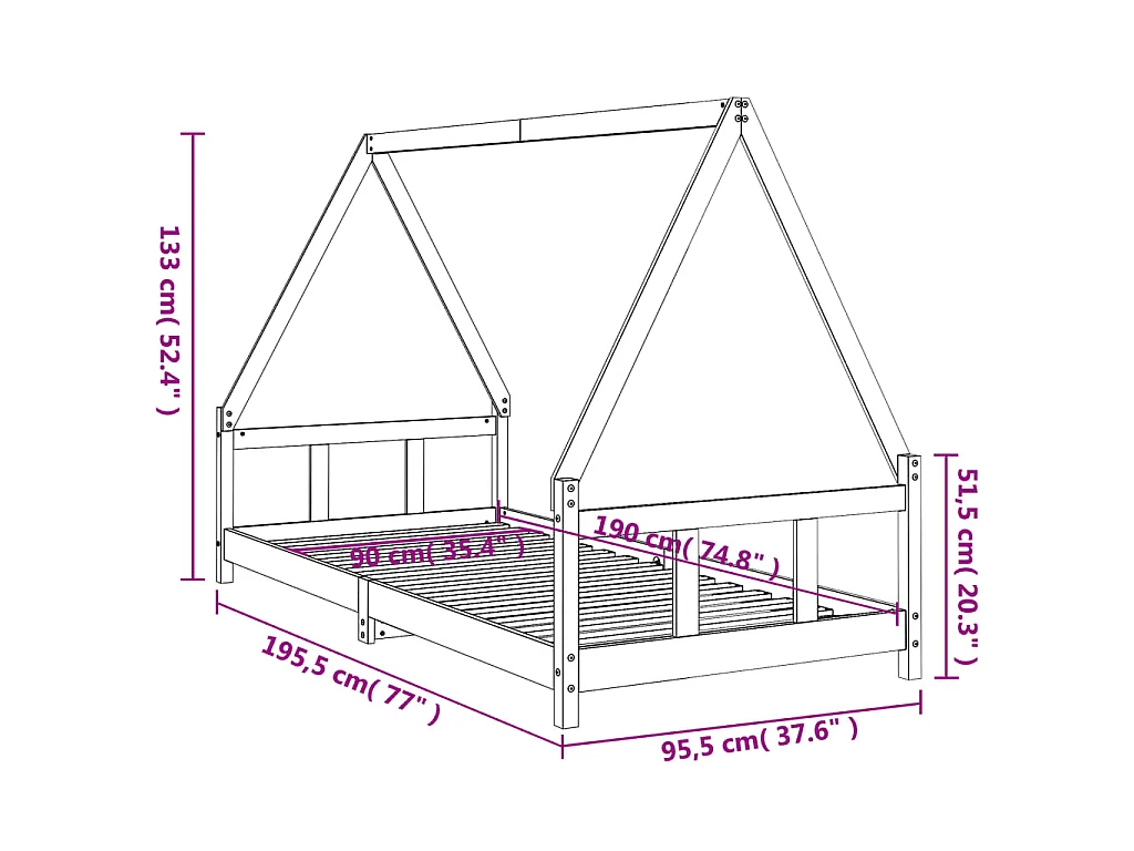 Kinderbett Schwarz 90x190 cm Massivholz Kiefer