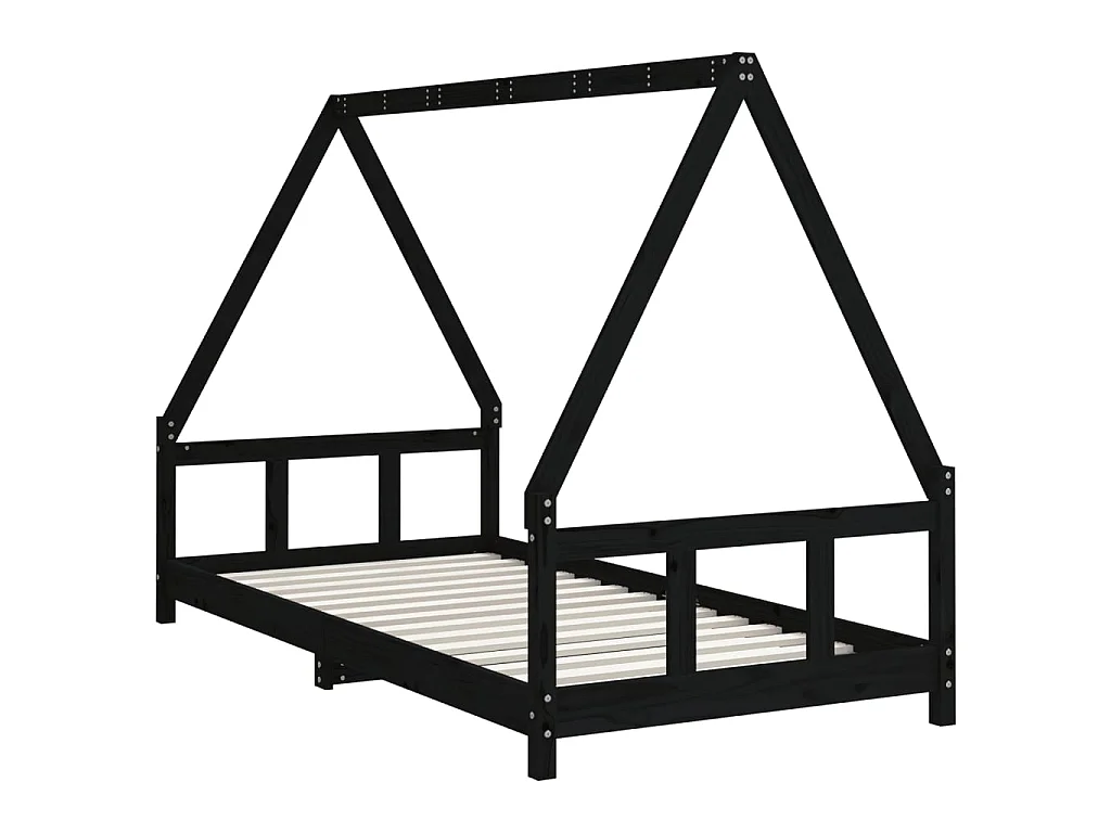 Kinderbett Schwarz 90x190 cm Massivholz Kiefer