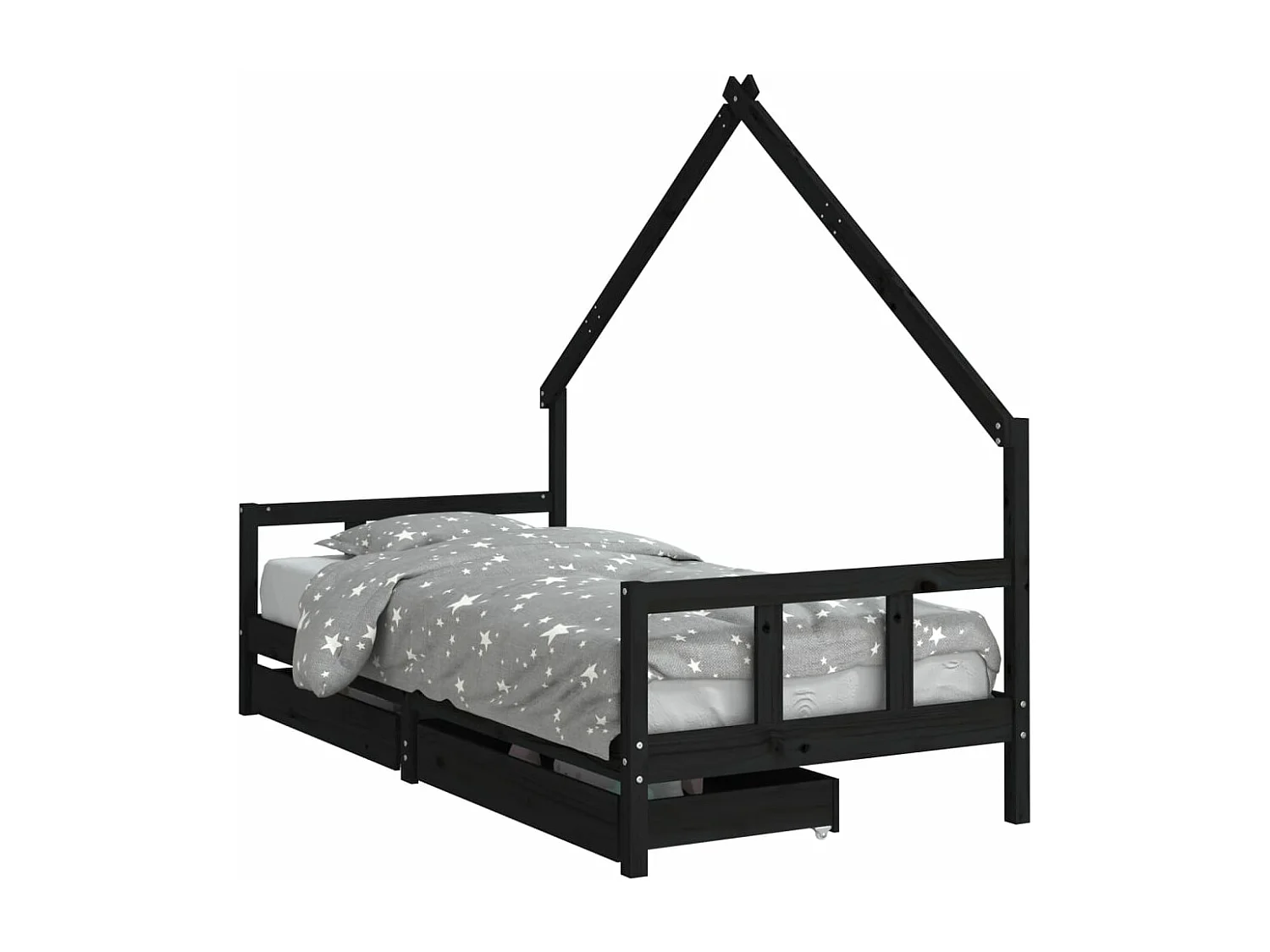 Kinderbett mit Schubladen Schwarz 90x190 cm Massivholz Kiefer