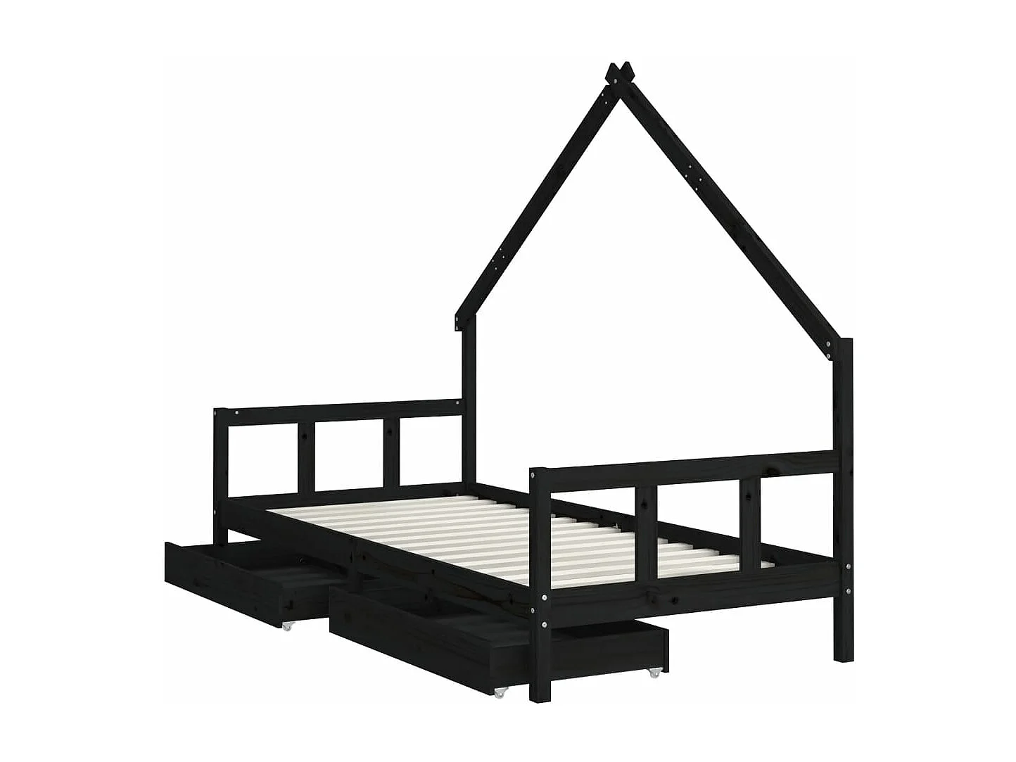 Kinderbett mit Schubladen Schwarz 90x190 cm Massivholz Kiefer