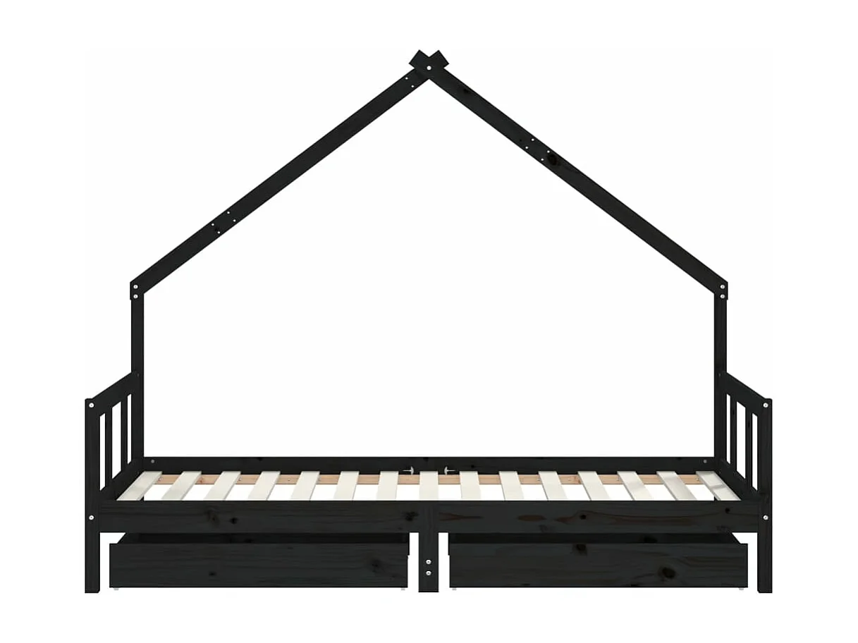 Kinderbett mit Schubladen Schwarz 90x190 cm Massivholz Kiefer