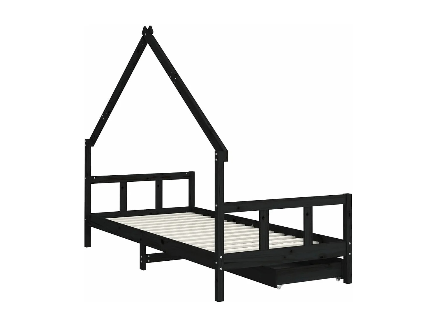 Kinderbett mit Schubladen Schwarz 90x190 cm Massivholz Kiefer