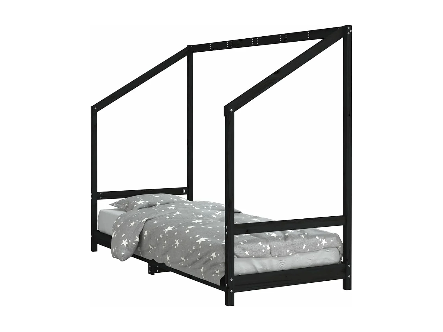 Kinderbett Schwarz 80x200 cm Massivholz Kiefer