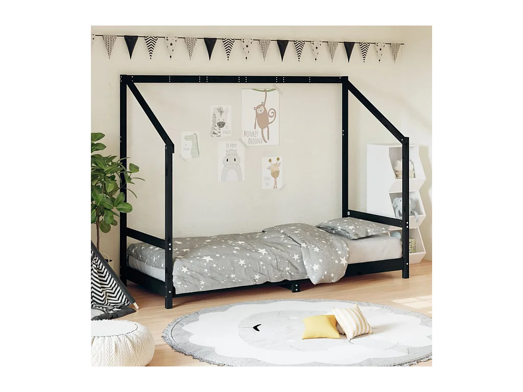 Cadre de lit pour enfants noir 80x200 cm bois de pin massif