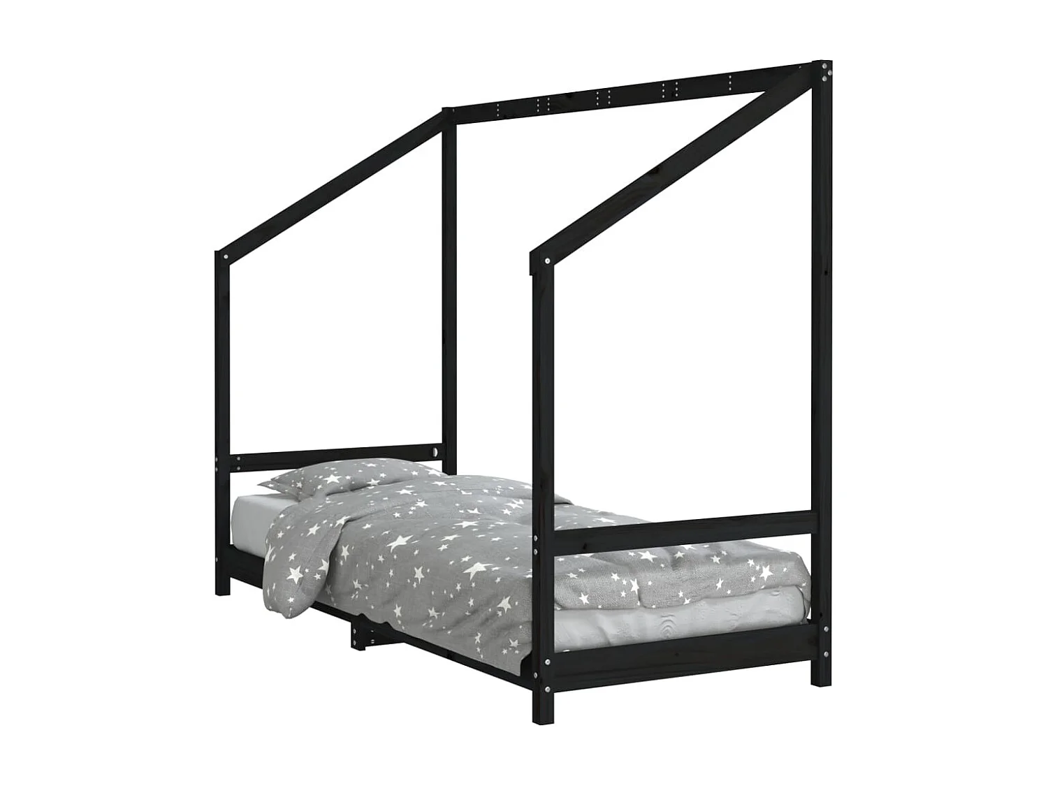 Giroletto per Bambini Nero 80x200 cm in Legno Massello di Pino