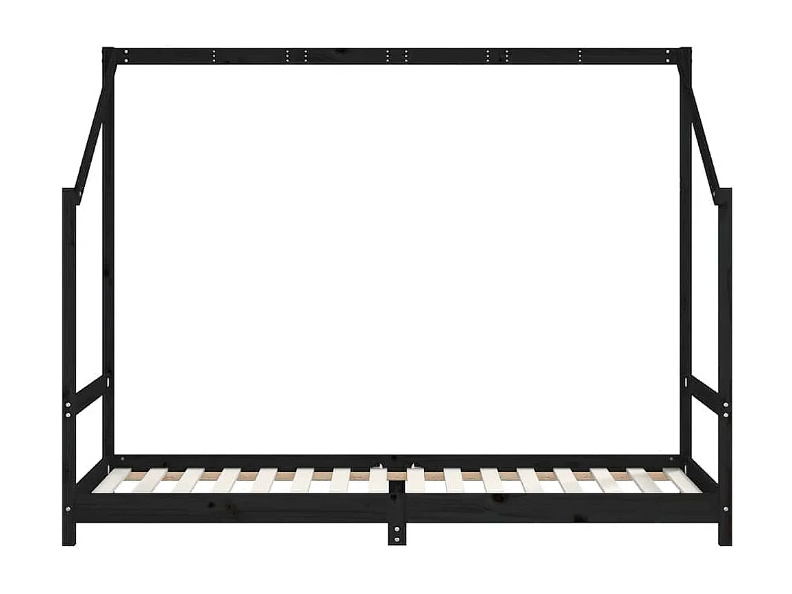 Giroletto per Bambini Nero 80x200 cm in Legno Massello di Pino