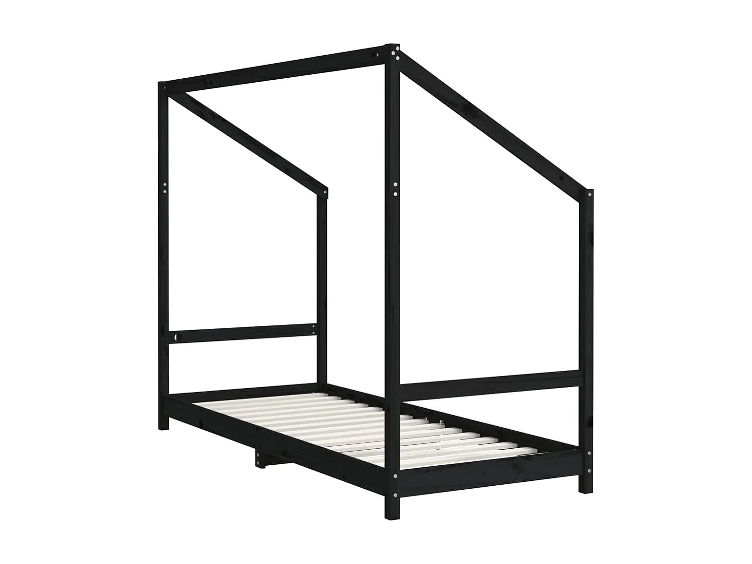 Giroletto per Bambini Nero 80x200 cm in Legno Massello di Pino