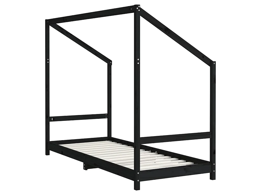 Estrutura de cama infantil 80x200 cm pinho maciço preto