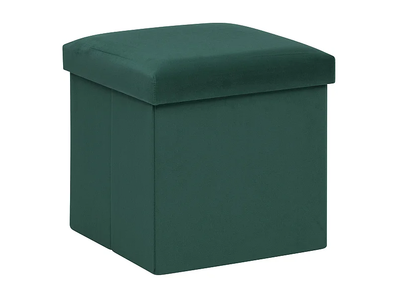 2 en 1 Pouf pliant et coffre de rangement Velours Vert cèdre 38 x 38 cm