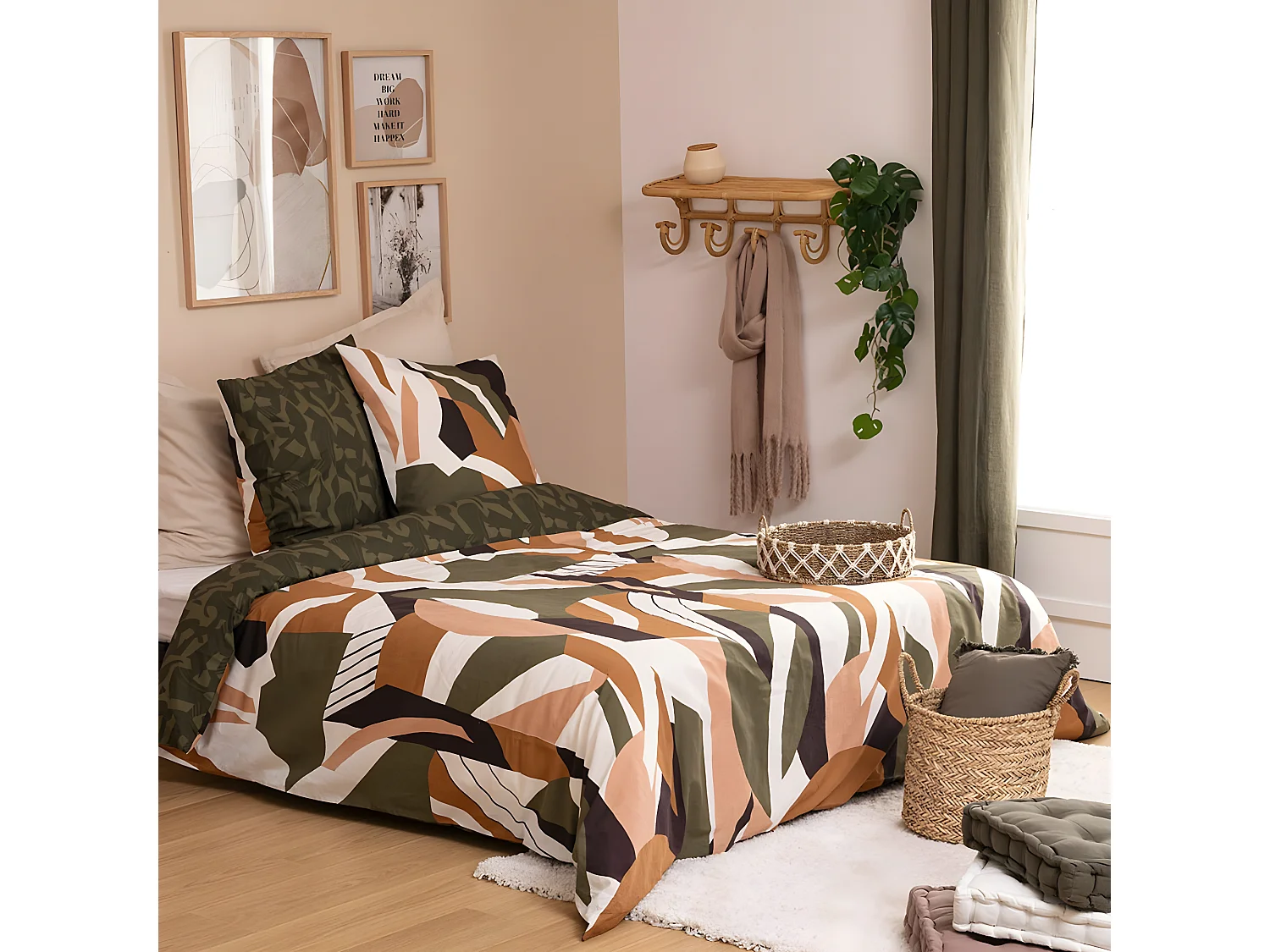 Parure de lit 2 Personnes 240 x 220 cm Housse de couette avec 2 taies en Coton Imprimé Arik