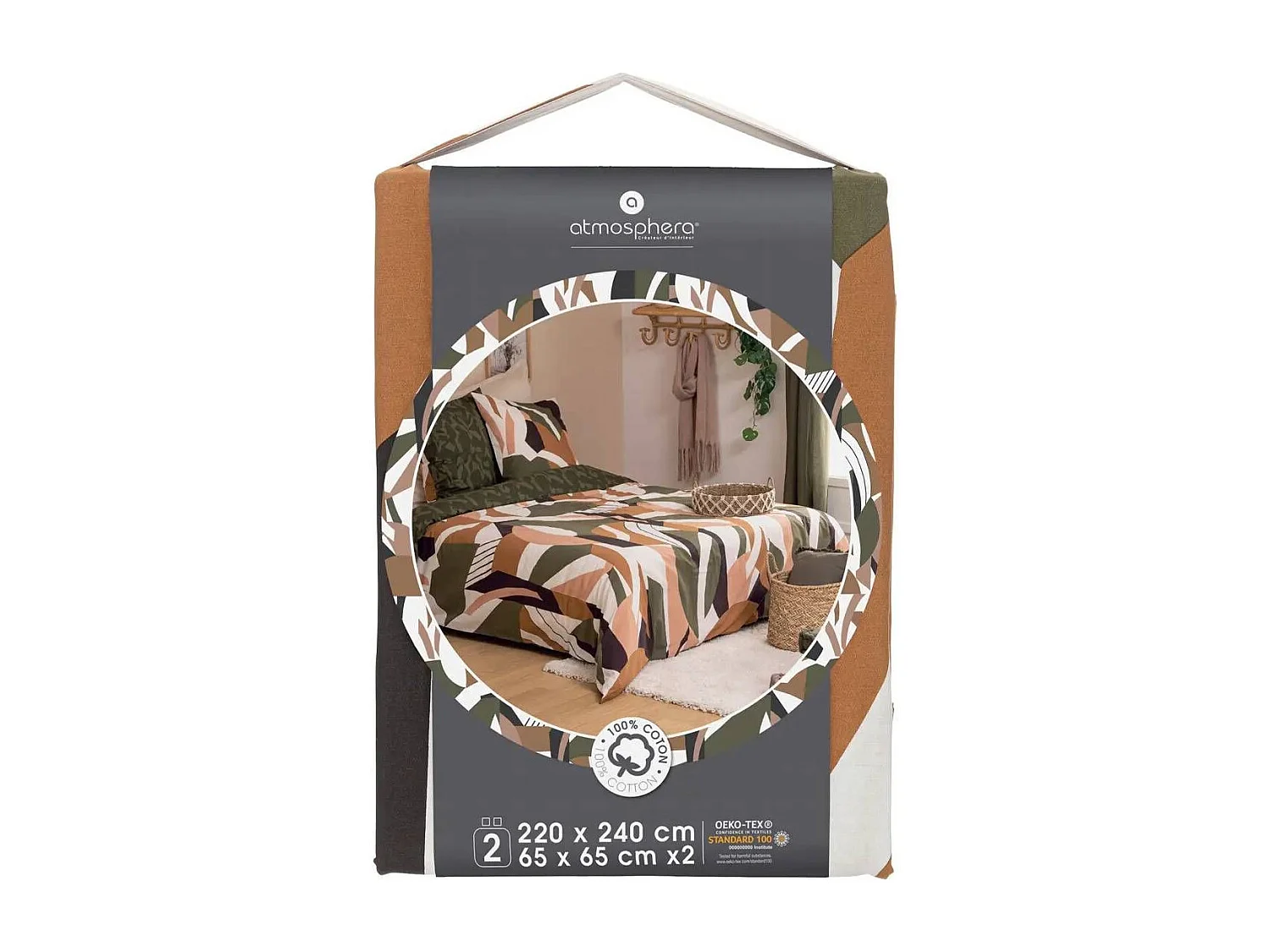 Parure de lit 2 Personnes 240 x 220 cm Housse de couette avec 2 taies en Coton Imprimé Arik