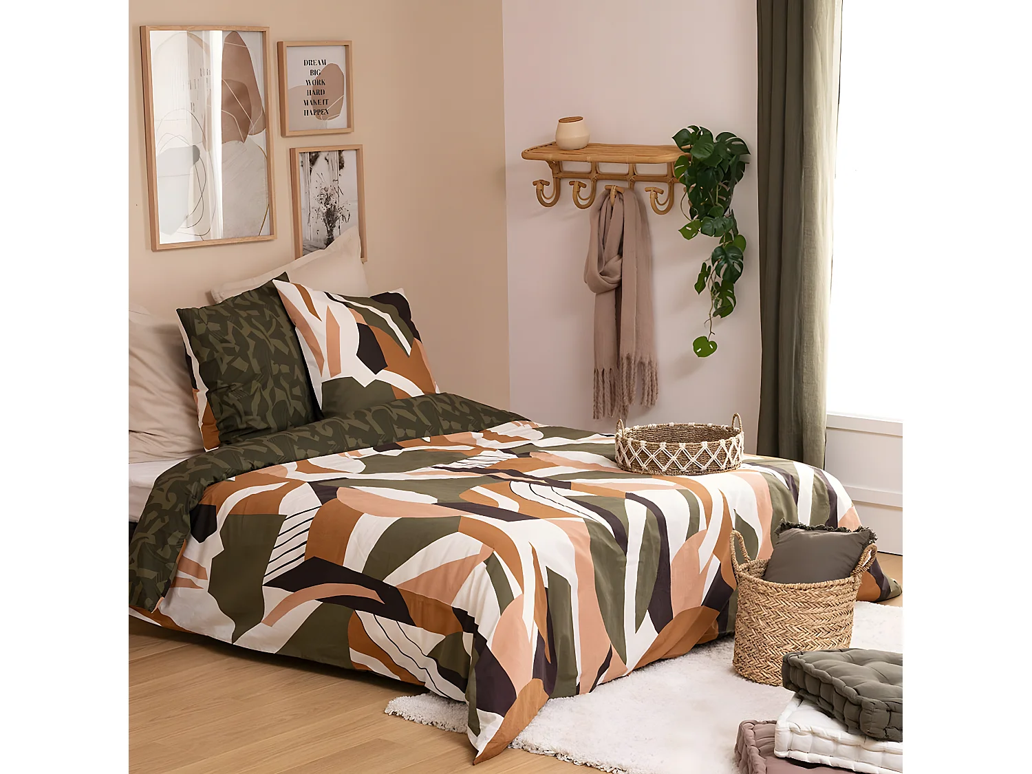 Parure de lit 2 Personnes 260 x 240 cm Housse de couette avec 2 taies en Coton Imprimé Arik