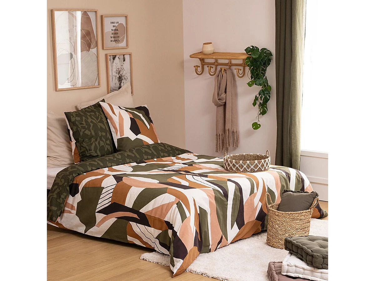 Parure de lit 2 Personnes 260 x 240 cm Housse de couette avec 2 taies en Coton Imprimé Arik