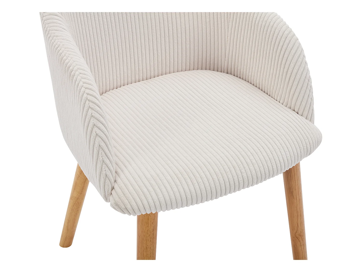 Sedia con braccioli in Velluto a coste e Legno di hevea Panna - Lotto di 2 - JELISA