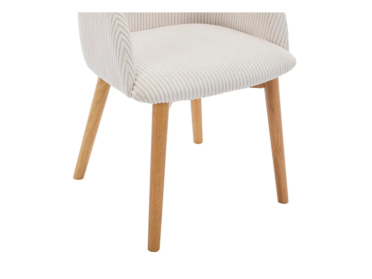 Sedia con braccioli in Velluto a coste e Legno di hevea Panna - Lotto di 2 - JELISA