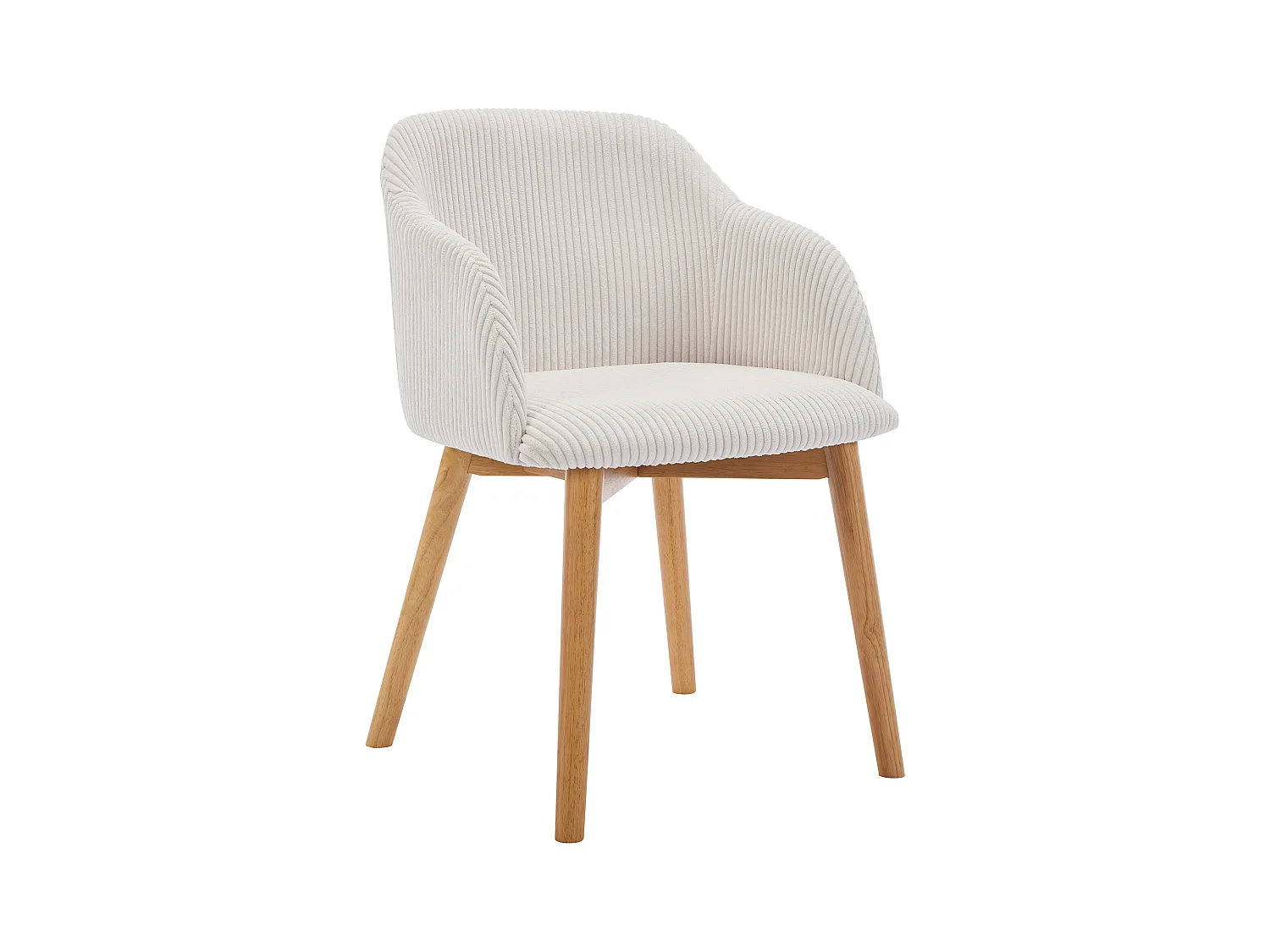 Sedia con braccioli in Velluto a coste e Legno di hevea Panna - Lotto di 2 - JELISA